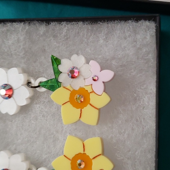 Shimmery White, Pale Pink and Yellow/Orange Floral Earrings. New in box. - Picture 3 of 8